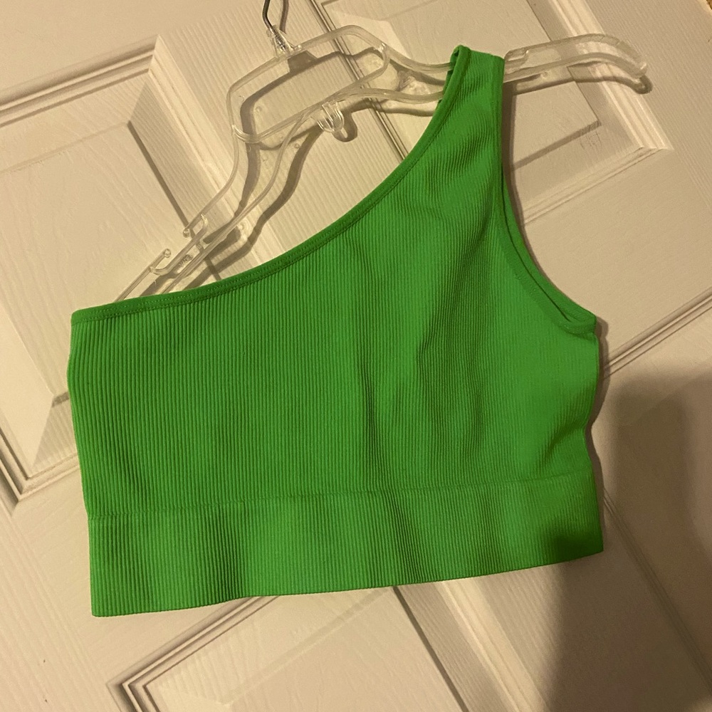 Green One-Shoulder Women's Top no tags size medium crop tank top